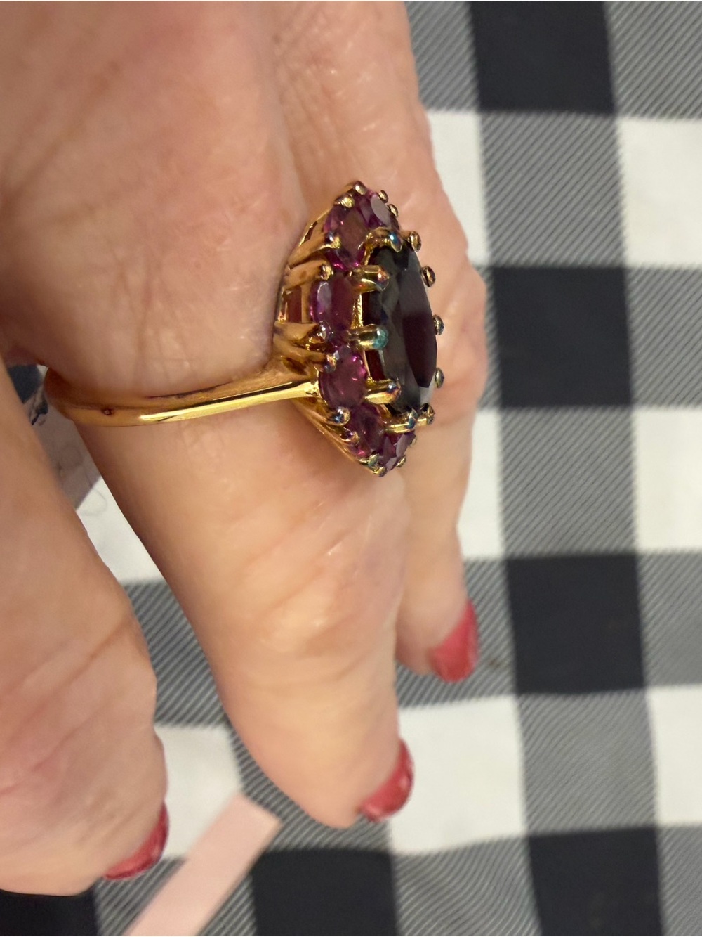 Fine Jewellery Genuine Rhodolite Garnet 14 K gold Vermeil over 925 SS size 8 - Picture 7 of 9